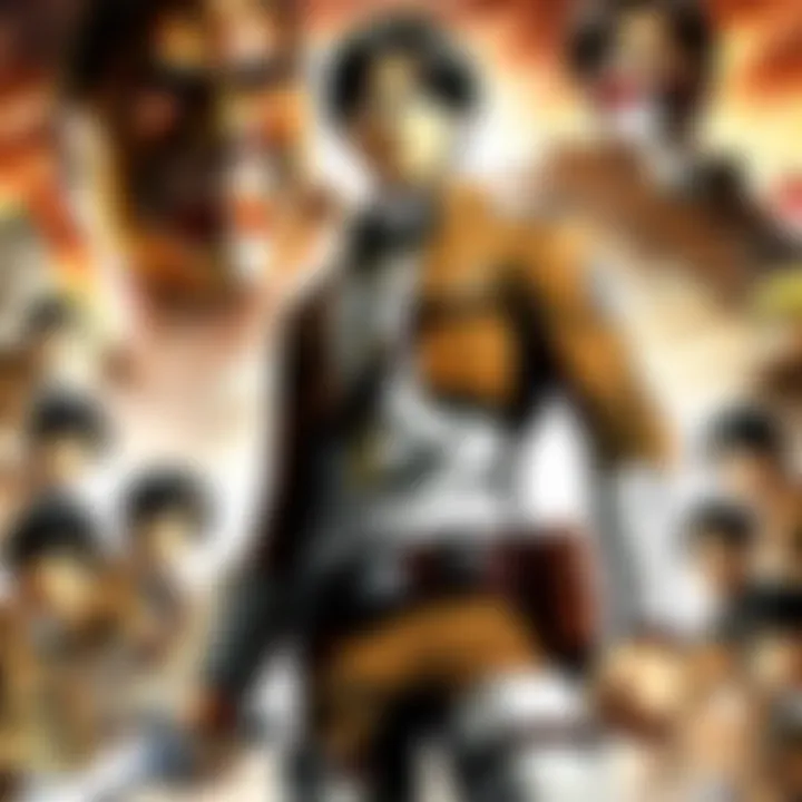 Artistic representation of key moments from the Attack on Titan series