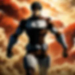 A dark and brooding landscape showcasing the Titans looming over the city.