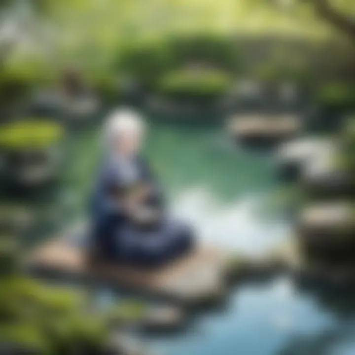 Bamboo Water Fountain in Traditional Japanese Garden