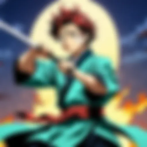 A striking illustration of Tanjiro Kamado showcasing his determination and resilience.