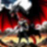 Dramatic scene showcasing Guts wielding the Dragon Slayer