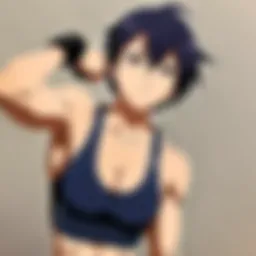 A dynamic character lifting dumbbells in a vibrant anime style