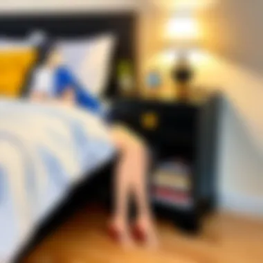 Anime Art and Collectibles in Personal Space A personal space featuring a nightstand decorated with anime art and collectibles.