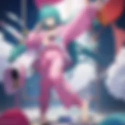 Vibrant anime-themed pajama pants displayed on a cozy bed