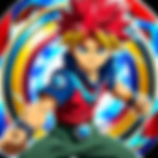 An intense battle scene from Beyblade Burst Surge showcasing the dynamic action and vibrant colors.