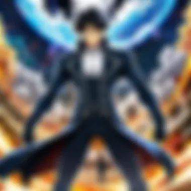 Character Amidst Chaos in Anime A character navigating a chaotic environment in an anime scene