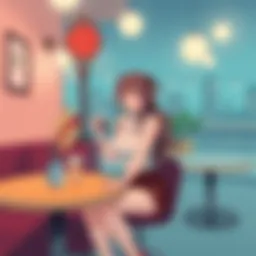 A serene cafe setting featuring a rental girlfriend service