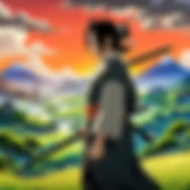 A scene capturing the lush and historically inspired backgrounds typical of the Dororo anime.