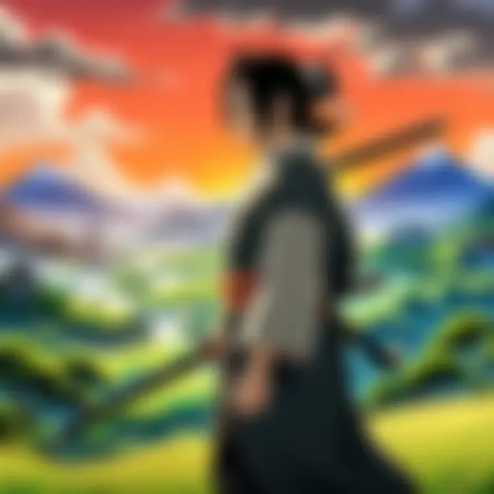 A scene capturing the lush and historically inspired backgrounds typical of the Dororo anime.