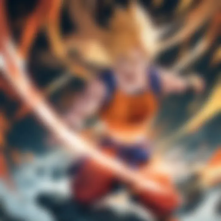 Illustration showcasing Goku in his Super Saiyan form during a fierce battle