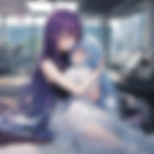 A vibrant illustration of a yuri comic cover featuring two characters in a romantic embrace.