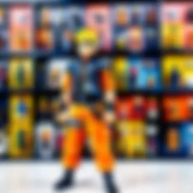 Aesthetic arrangement of Naruto Mattel figures against a themed background
