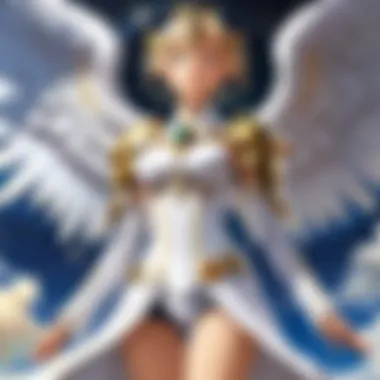 A celestial being depicted in anime style, radiating light and grace