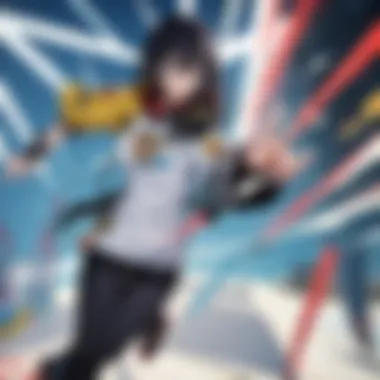 Illustration of diverse anime characters in action-packed scenes