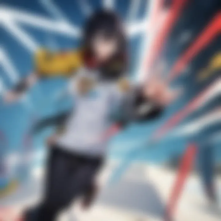 Illustration of diverse anime characters in action-packed scenes