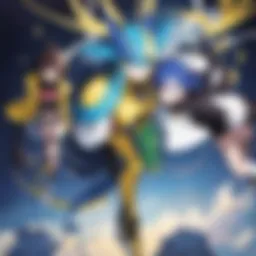 A vibrant illustration showcasing various Digimon characters in dynamic poses.