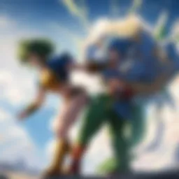 Epic battle scene depicting Broly and Goku