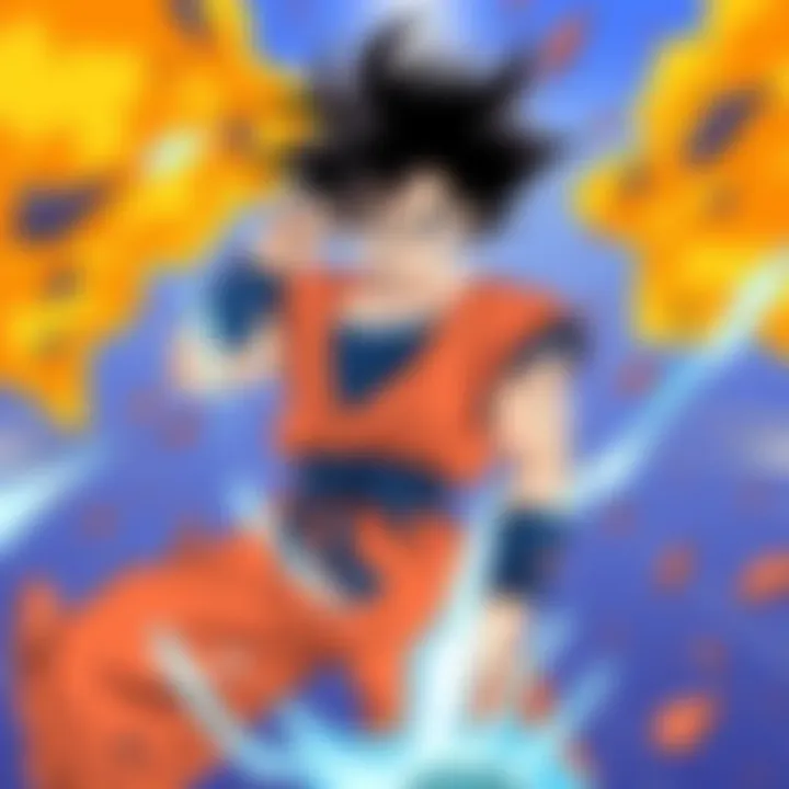 Dynamic battle scene showcasing Goku's transformation