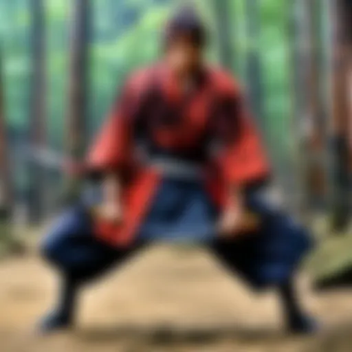 A captivating scene showcasing the protagonist in a dramatic stance, embodying the essence of Rurouni Kenshin.