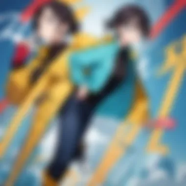 Illustration showcasing a protagonist in a windbreaker, standing against a dramatic backdrop symbolizing resilience and strength