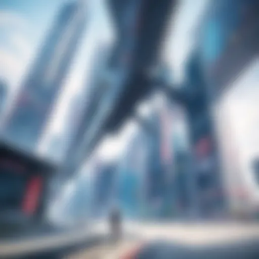 Illustration of a futuristic cityscape with anime characters