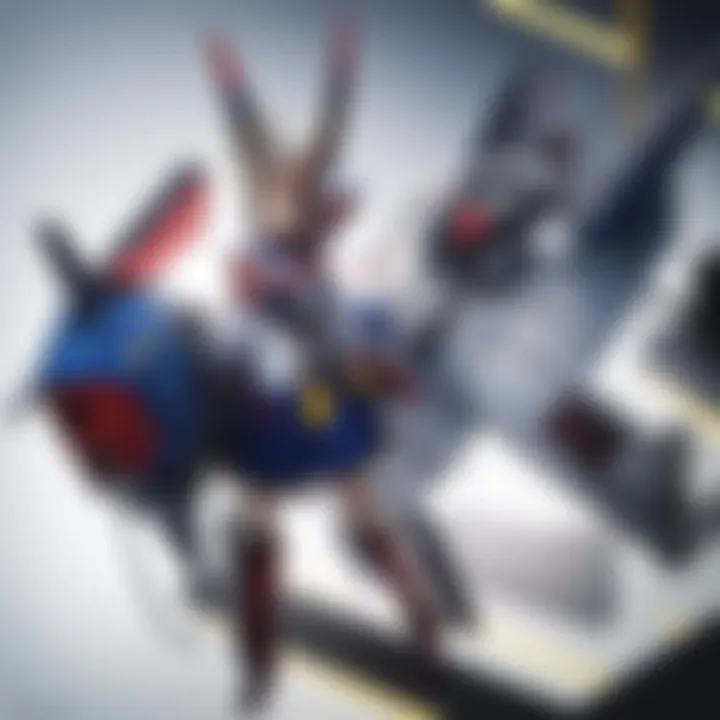 A close-up view of a partially assembled Gundam model, highlighting the precision of construction.