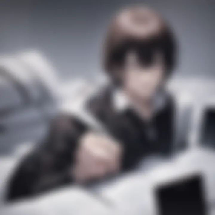 A dark, atmospheric depiction of Light Yagami contemplating his choices.