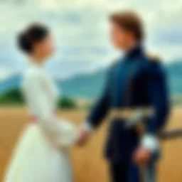 Stunning visual of the main characters embroiled in a romantic battle