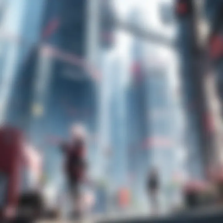 Illustration depicting a futuristic cityscape with manga characters in AnimeLogix universe