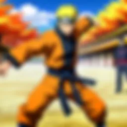 A dynamic battle scene showcasing Naruto and his friends in action.