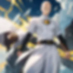 A dynamic action scene featuring Saitama in battle