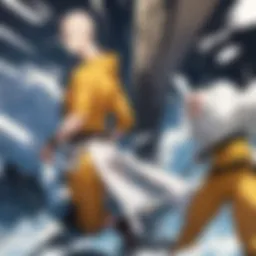 A dynamic scene showcasing Saitama's iconic punch
