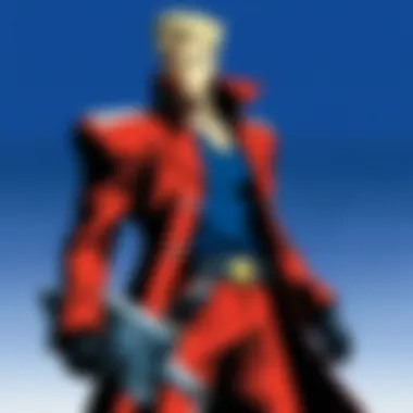 Artistic representation of Trigun's main character in a dramatic pose