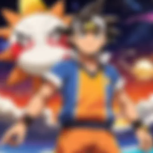 A vibrant scene from the Pokémon Sun and Moon series showcasing iconic characters